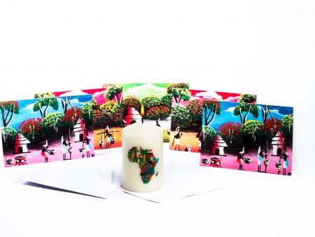 Afrikakerze mit fünf glückwunschkarten 1 Afrikakerze mit fünf glückwunschkarten