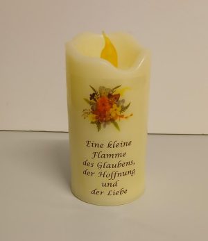 LED-Kerze „Eine kleine Flamme für Glaube, Hoffnung und Liebe“
